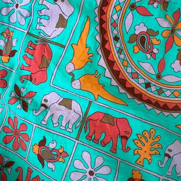 J CREW Drakes London Green Midi Dress Sz 2 Elephant Birds Animal Print Fit Flare - Picture 8 of 13